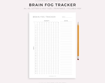 Monthly Brain Fog Tracker Printable Template, Track Daily Brain Fog, Health Tracker, A4/A5/Letter/Half, Instant Download