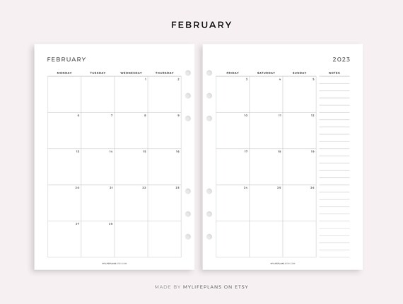 Maandelijkse Kalender 2023 Op Twee Pagina'S Met Notities - Etsy België