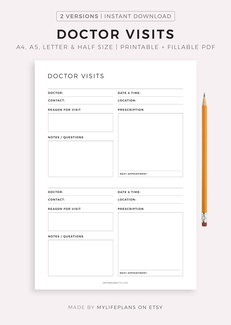 Doctor Visits Planner Printable Medical Specialist Visit Etsy Australia