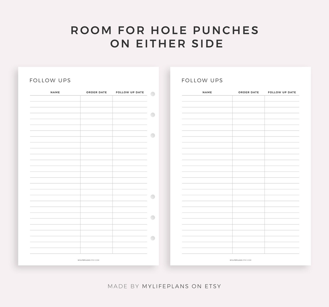 Follow Ups Tracker Printable, Customer Orders Tracking, Sales Tracking ...
