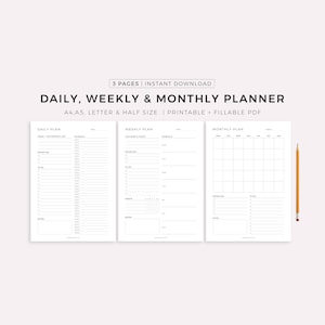 Daily Planner, Weekly Planner, Monthly Planner, Printable planner, Planner set, Planner Inserts, Instant Download, A4/A5/Letter/Half Size