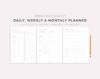 Daily Planner, Weekly Planner, Monthly Planner, Printable planner, Planner set, Planner Inserts, Instant Download, A4/A5/Letter/Half Size