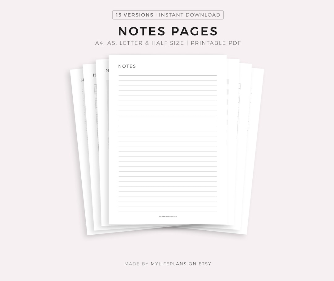Notes Pages Printable, Writing Paper, Blank Notes, Study Note Template ...
