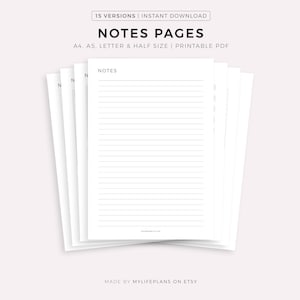 Notes Pages Printable, Writing Paper, Blank Notes, Study Note Template, Lecture Notes, A4/A5/Letter/Half Size, Instant Download PDF