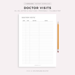 Modello stampabile per il registro delle visite mediche, registro degli appuntamenti medici, visita specialistica medica, registro sanitario, formato A4/A5/Lettera/mezzo formato