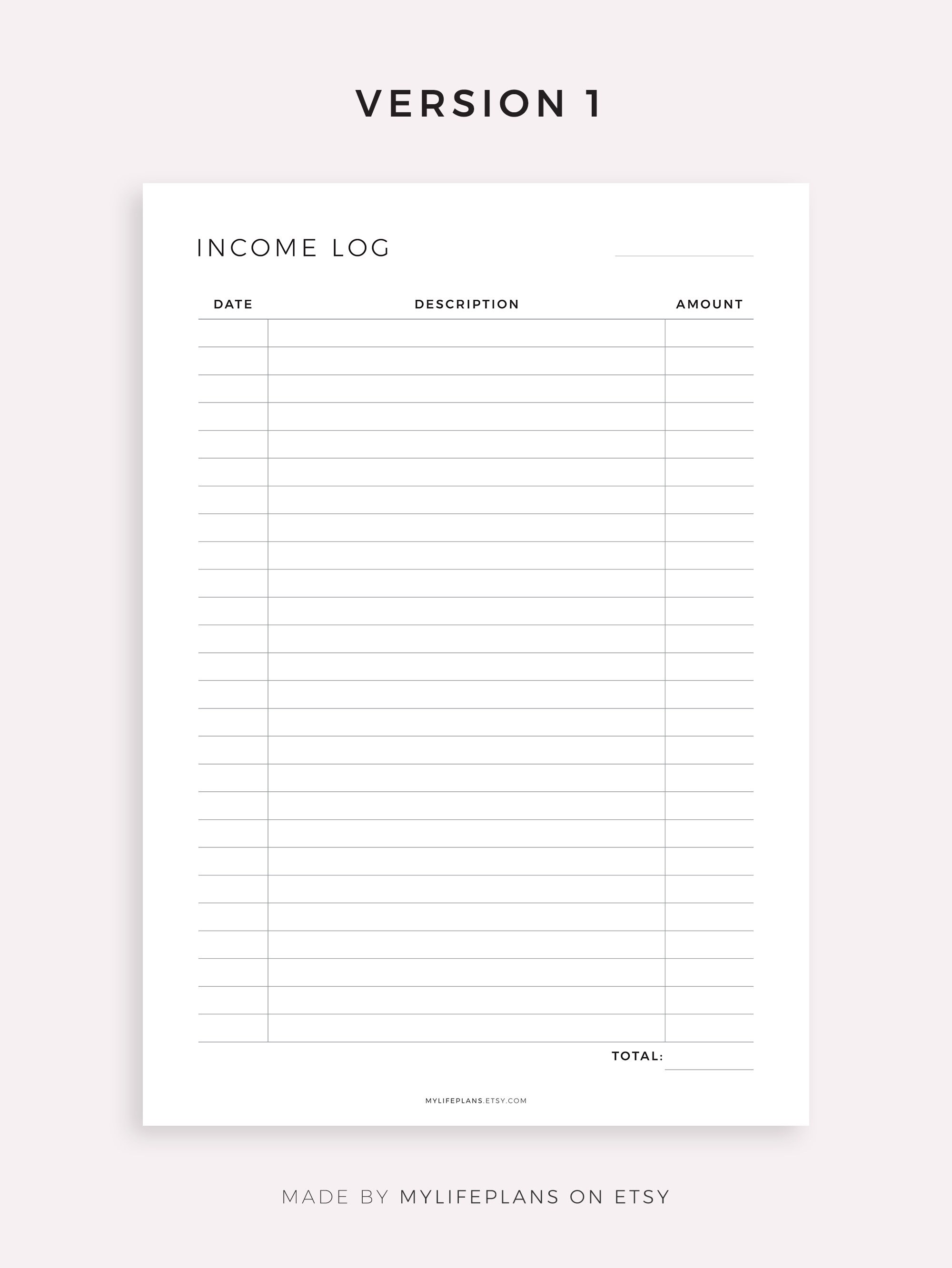 Income Log Printable Template Personal / Business Income - Etsy UK