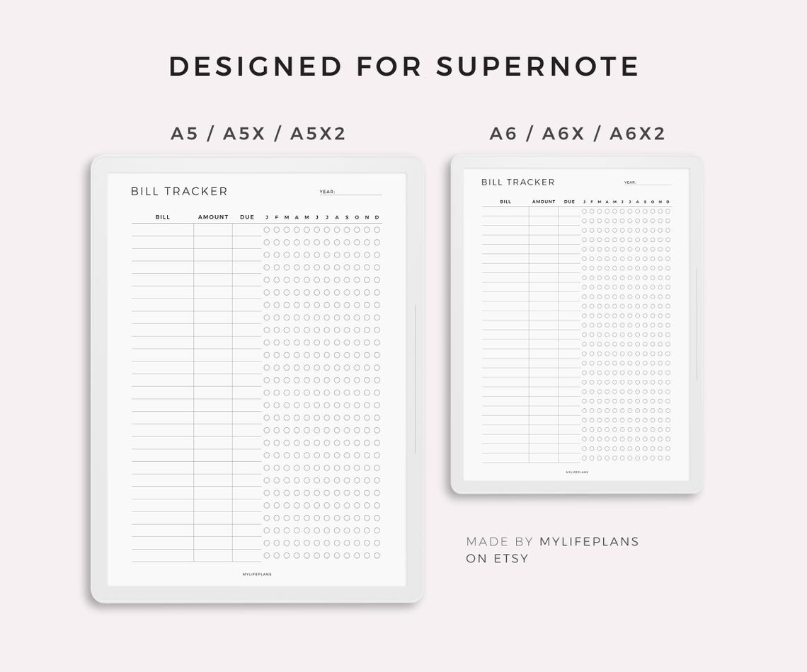 Bill Tracker Template for Supernote A5X2/A5X/A5/A6X2/A6X/A6, Instant ...