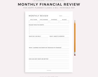 Monthly Financial Review Template for Happy Planner Classic & Big, Printable PDF, Instant Download