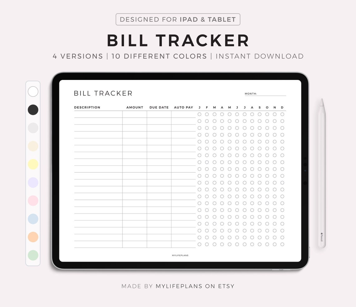 Digital Bill Tracker Template Landscape, Compatible With Goodnotes ...