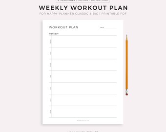 Weekly Workout Planner for Happy Planner Classic and Big, Printable PDF, Instant Download