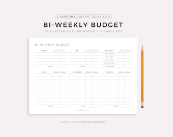 Bi-Weekly Budget Planner Landscape Printable, Budget Template PDF, Budget by Paycheck, Budget Tracker, A4/Letter, Instant Download