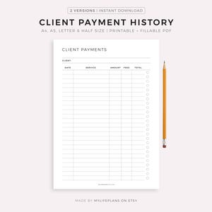 Client Payment History Tracker Printable, Client Payment Log, Client Book, Business Finances Template, A4/A5/Letter/Half, Instant Download
