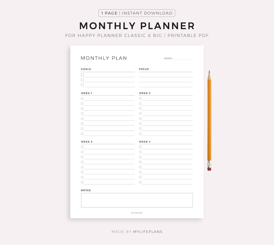 Monthly Planning Printable for Happy Planner Classic & Big, Instant