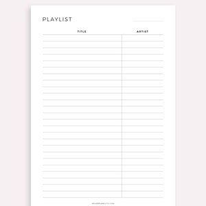 Simple Music Playlist Printable Favorite Songs Fitness Songs Happy