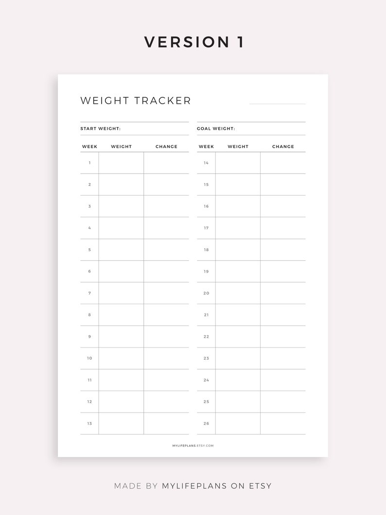 26 Week Weight Tracker Printable & Fillable, Weight Loss Tracker ...