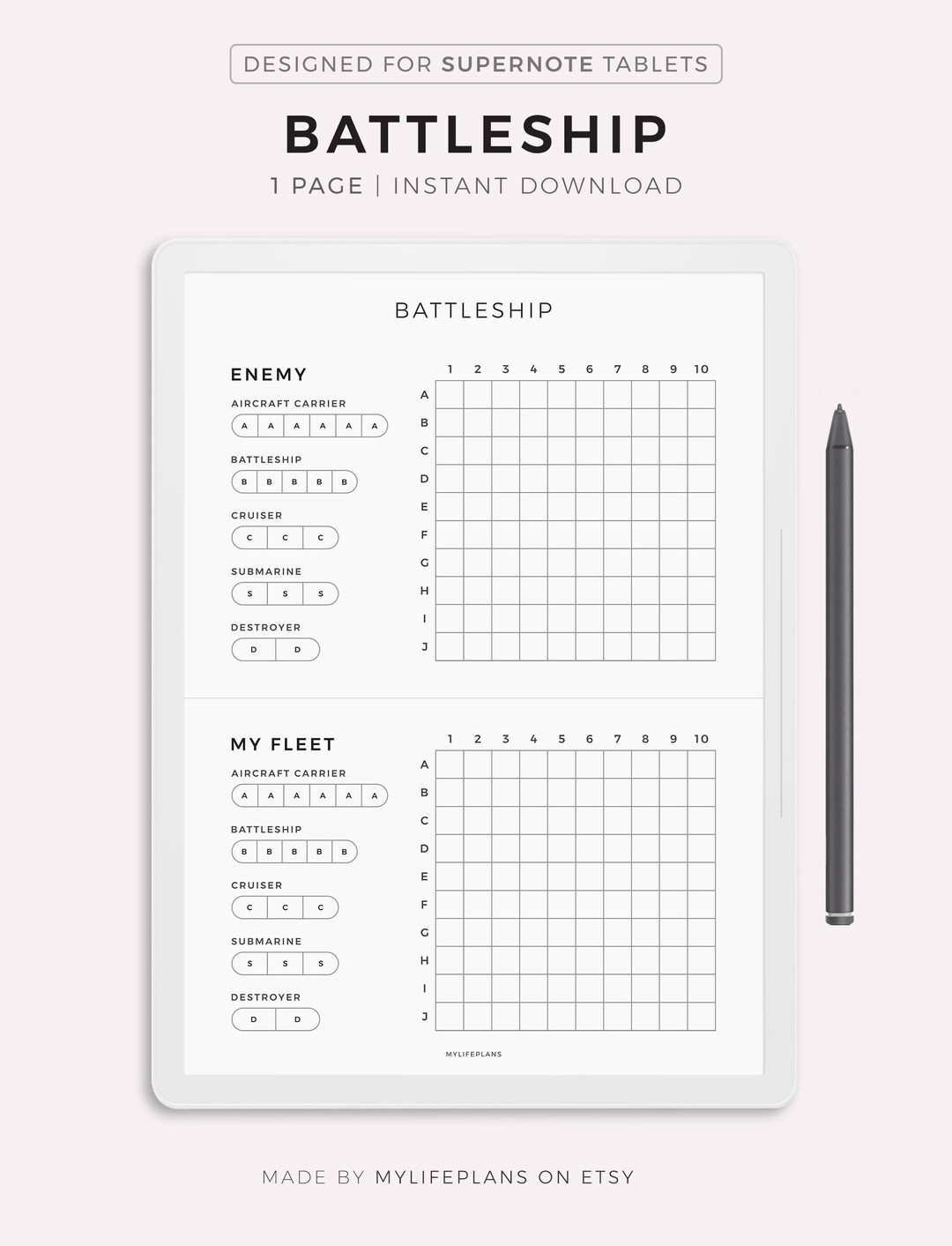 Battleship Game for Supernote A5X2/A5X/A5/A6X2/A6X/A6, Instant Download ...