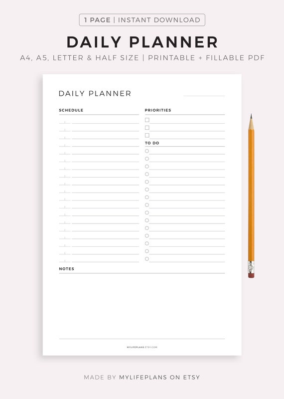 Printable Daily Planner Fillable Daily to Do List - Etsy