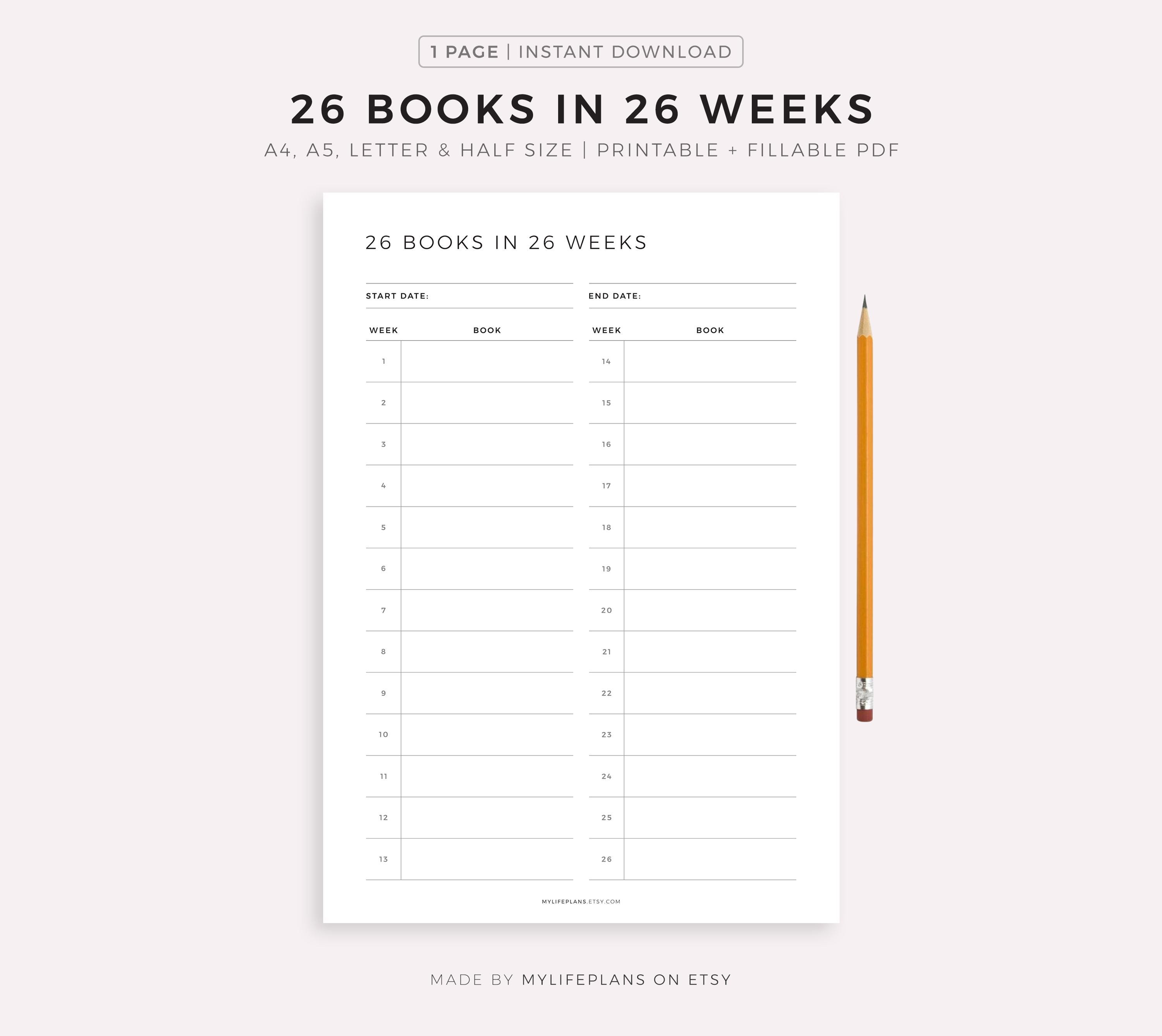Read 26 Books in 26 Weeks Challenge, Book Reading Tracker, Books to ...