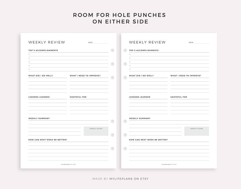 Weekly Review, Weekly Reflection, Weekly Evaluation, Weekly Summary, Printable Insert Template, A4/A5/Letter/Half, Instant Download PDF image 3