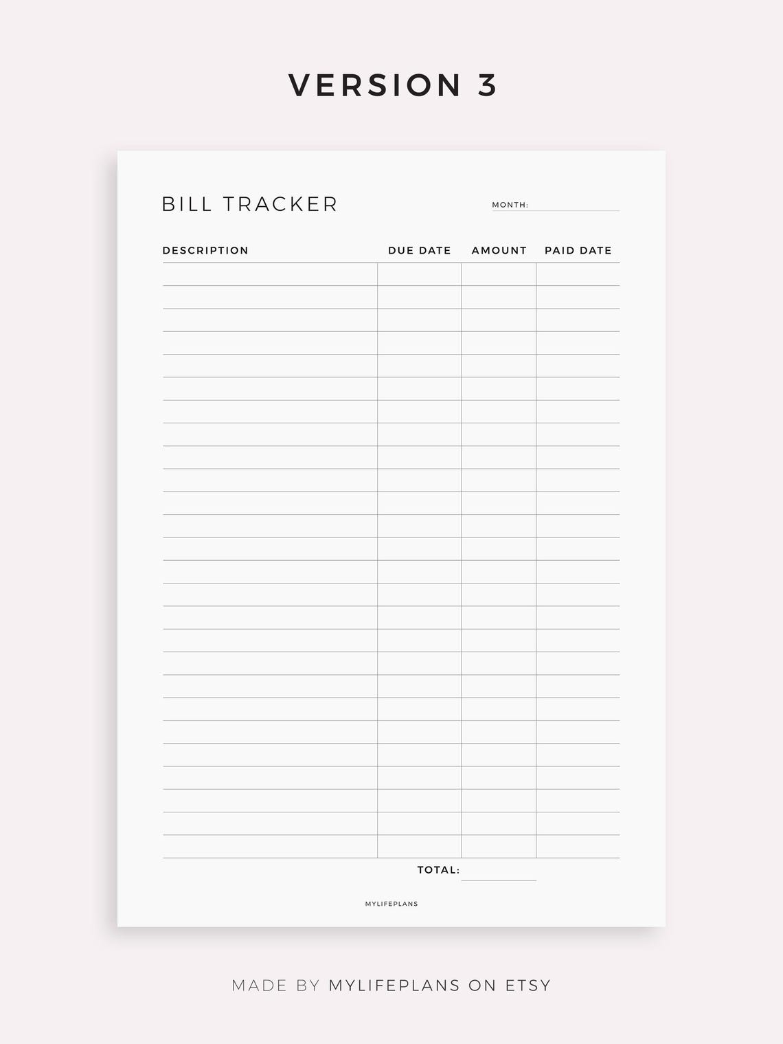 Monthly Bill Tracker for Supernote A5X2/A5X/A5/A6X2/A6X/A6, Instant ...