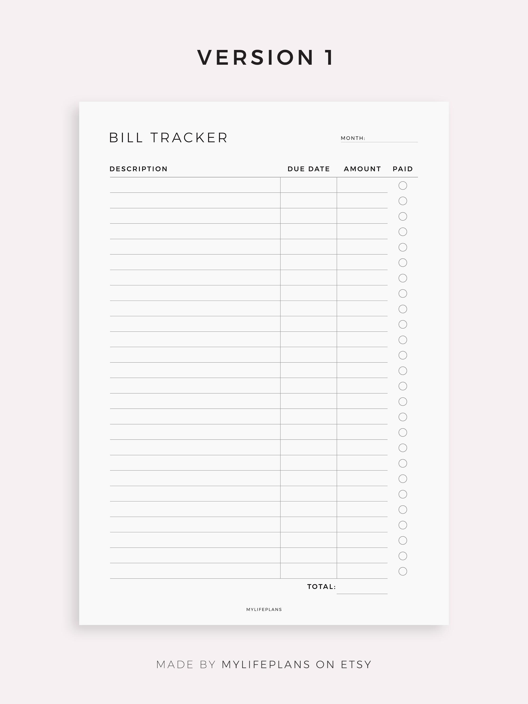 Monthly Bill Tracker for Supernote A5X2/A5X/A5/A6X2/A6X/A6, Instant ...
