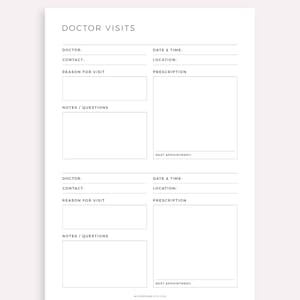 Doctor Visits Planner Printable, Medical Specialist Visit, Health ...