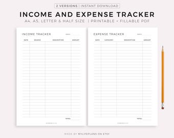 Income Tracker, Expense Tracker, Financial Tracker, Monthly Budget Overview, Business Money Organizer, A4/A5/Letter/Half, Instant Download