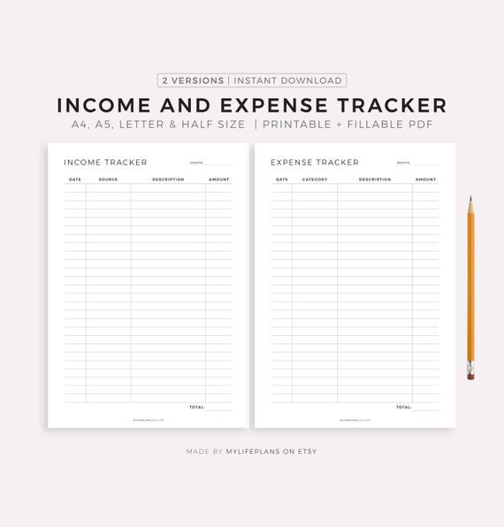 Income Tracker, Expense Tracker, Financial Tracker, Monthly Budget Overview, Business Money Organizer, A4/A5/Letter/Half, Instant Download