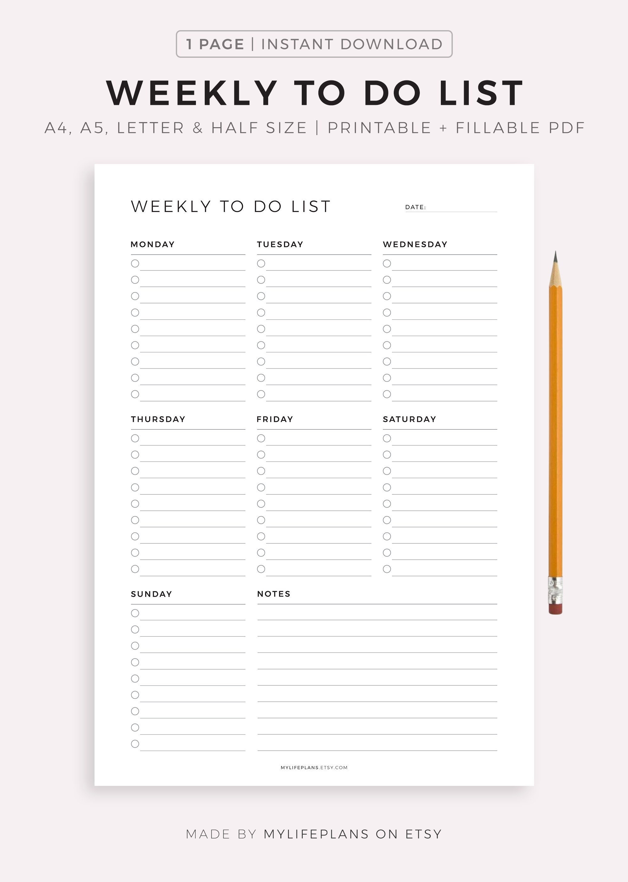 Weekly to Do List Weekly Checklist Weekly Tasks (Download Now) 