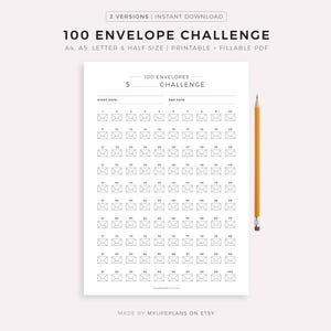 Uitdaging 100 envelop afdrukbaar, geldbesparende uitdaging, besparingstrackers, financiële planner, A4/A5/Letter/Half, pdf-bestand direct downloaden