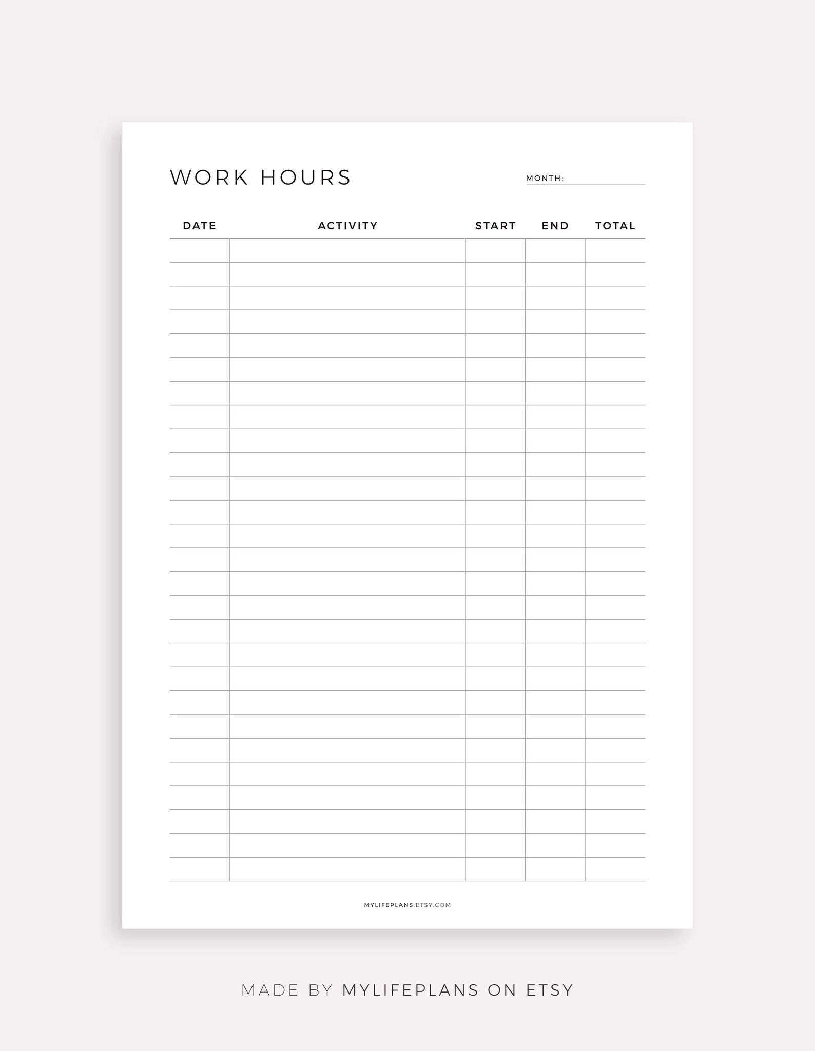 Working Hours Log Printable Work Time Tracker Activity - Etsy
