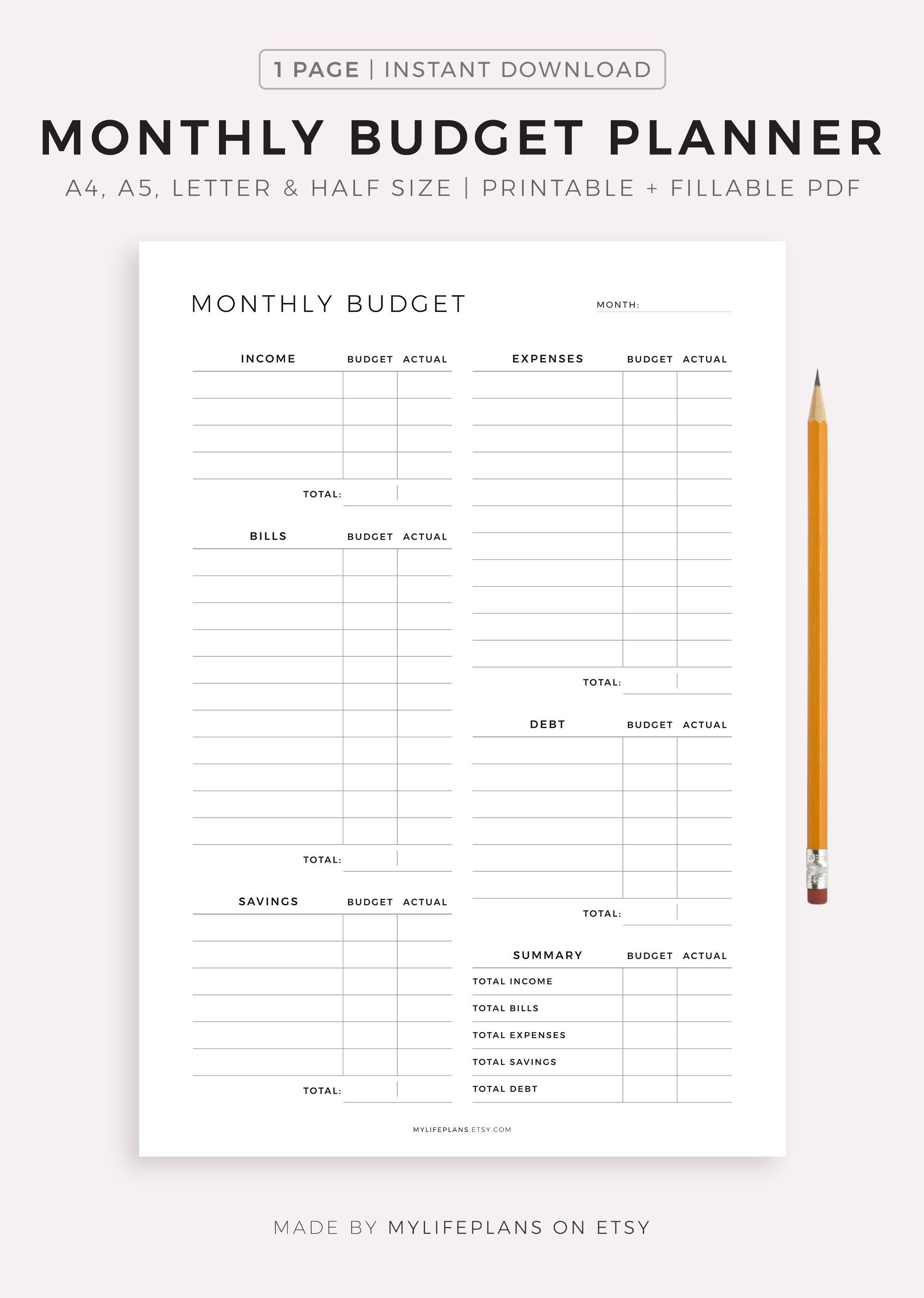 Page De Modèle Mensuel Du Planificateur De Budget Plan Financier Des  Revenus, Des Dépenses Et Des économies Dans Le Mois Comptabilité D'argent  Pour La Famille Ou L'entreprise Vector Flar Minimaliste Imprimable Vierge