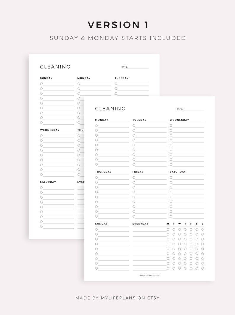 Weekly Cleaning Schedule, Cleaning Checklist, Cleaning To Do List, Printable Cleaning Template, A4/A5/Letter/Half Size, Instant Download PDF image 2