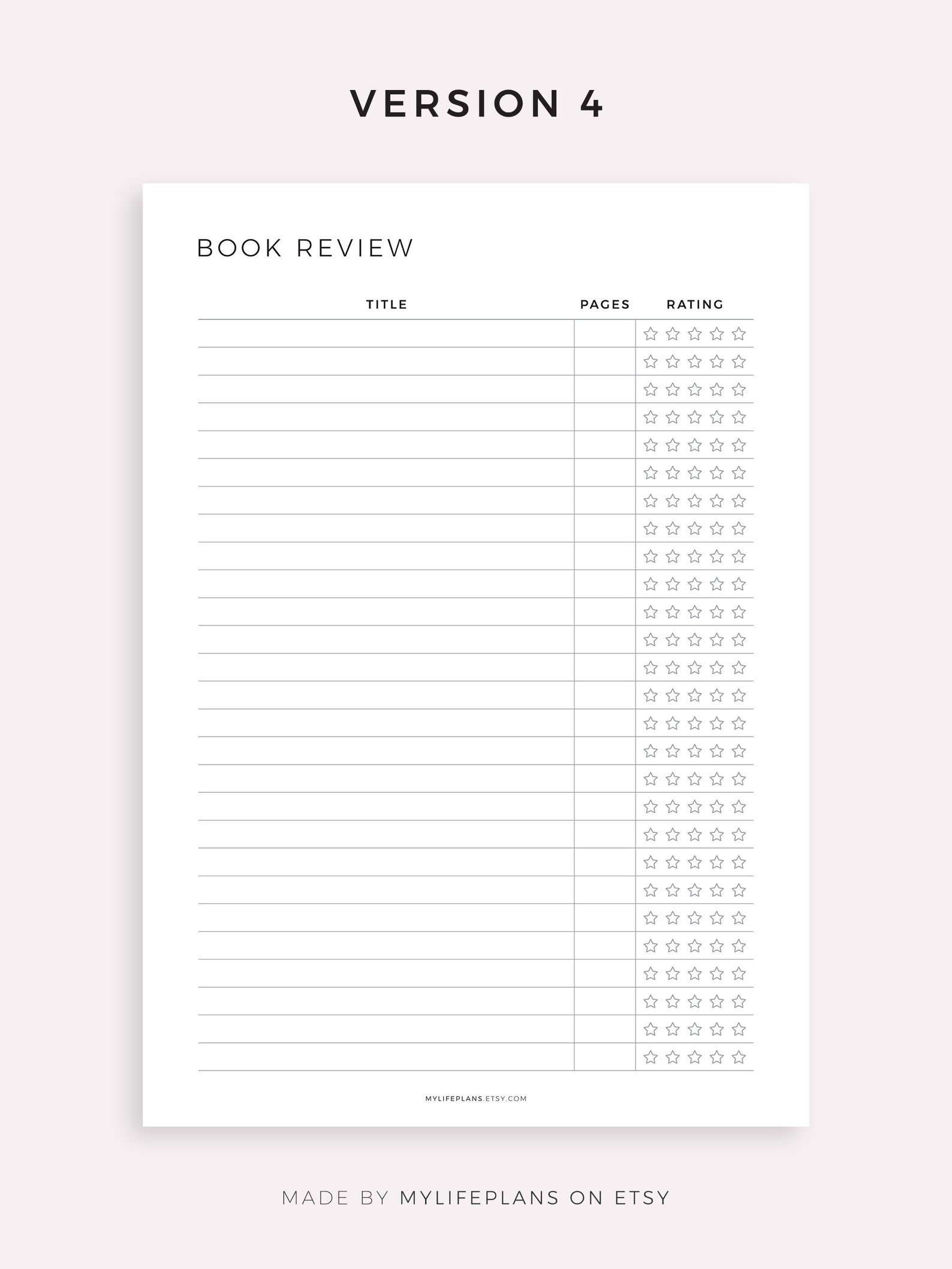 Simple Book Review Template Printable, Book Log and Review, Book Rating ...