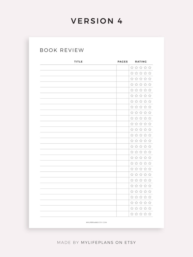 Simple Book Review Template Printable, Book Log and Review, Book Rating ...