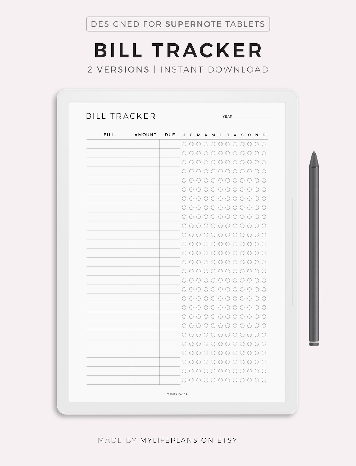 Bill Tracker Template for Supernote A5X2/A5X/A5/A6X2/A6X/A6, Instant ...