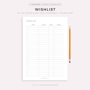 Simple Wishlist Page Printable & Fillable, Holiday Wishlist Template, Birthday Wishlist, Shopping Wish List, Gifts for Me, A4/A5/Letter/Half