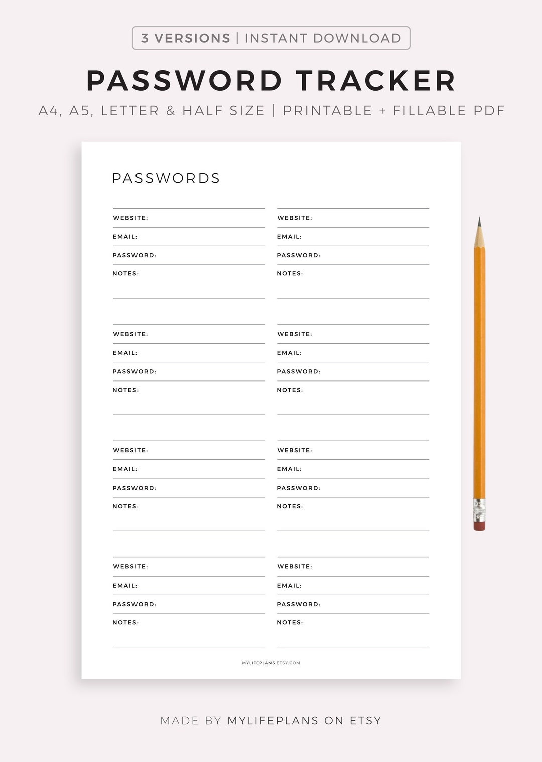 Printable Password Tracker Fillable, Password Organizer, Password Log ...