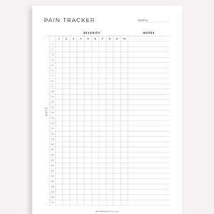 Monthly Pain Tracker Printable Template, Track Daily Pain Severity ...