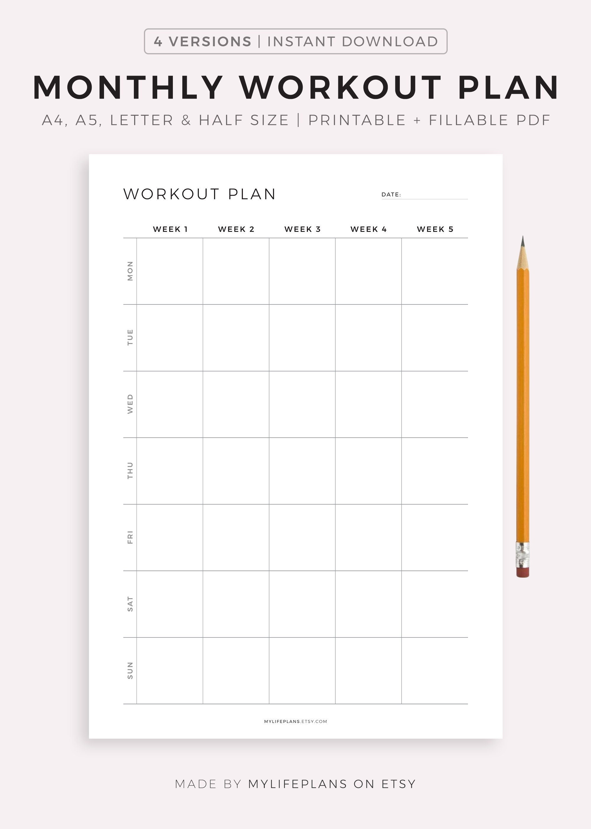 Monthly Workout Planner Printable 30 Days Fitness Planner Etsy