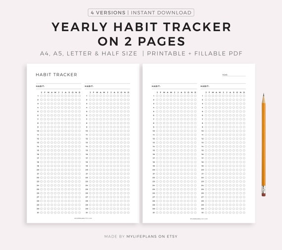 Yearly Habit Tracker Printable & Fillable, Routine Tracker, Annual Goal  Tracker, Habit Challenge, A4/a5/letter/half, Instant Download 