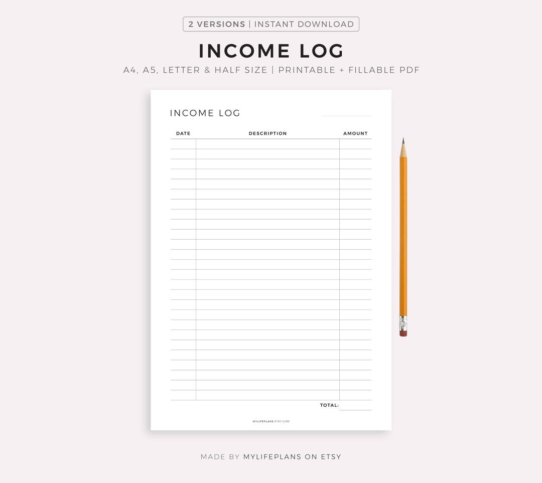 Blank Personal Income Inventory Form.pdf Income Log Printable Template, Personal / Business Income Tracker ...