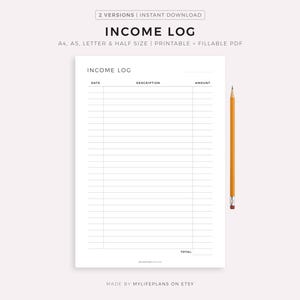 Blank Personal Income Inventory Form.pdf Income Log Printable Template, Personal / Business Income Tracker ...