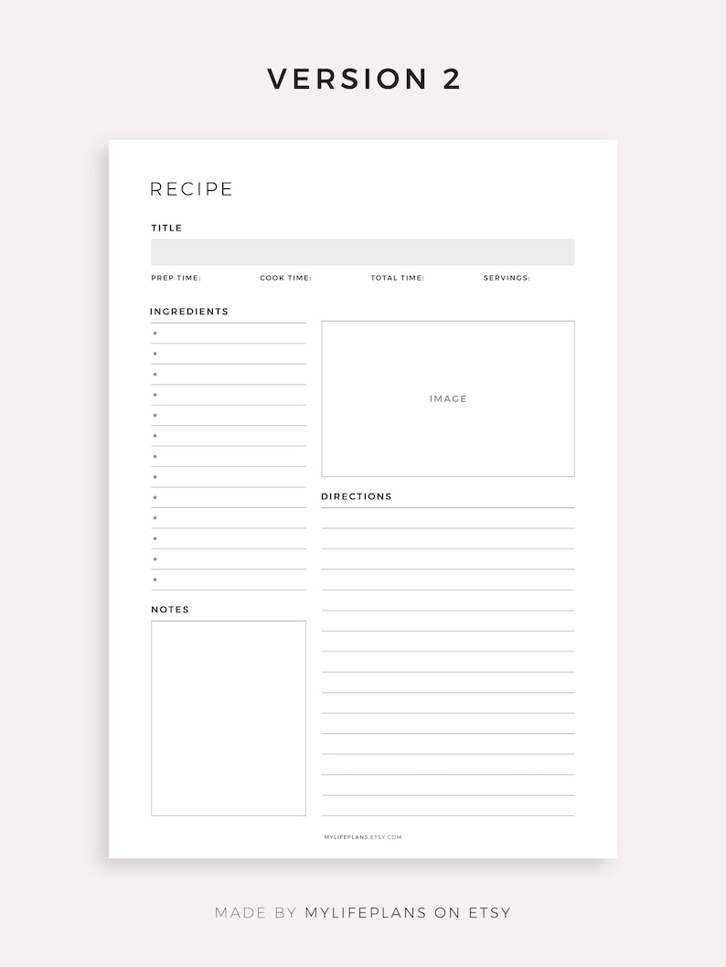 Printable Recipe Template, Recipe Book, Blank Recipe Page, Recipe Card, Home Cook Book Journal, Recipe Organizer, A4/A5/Letter/Half Size image 3