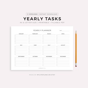 Yearly Tasks Printable Landscape, Yearly To Do List, Minimalist Yearly Planner, 12 Months Overview, A4/A5/Letter/Half, Instant Download PDF