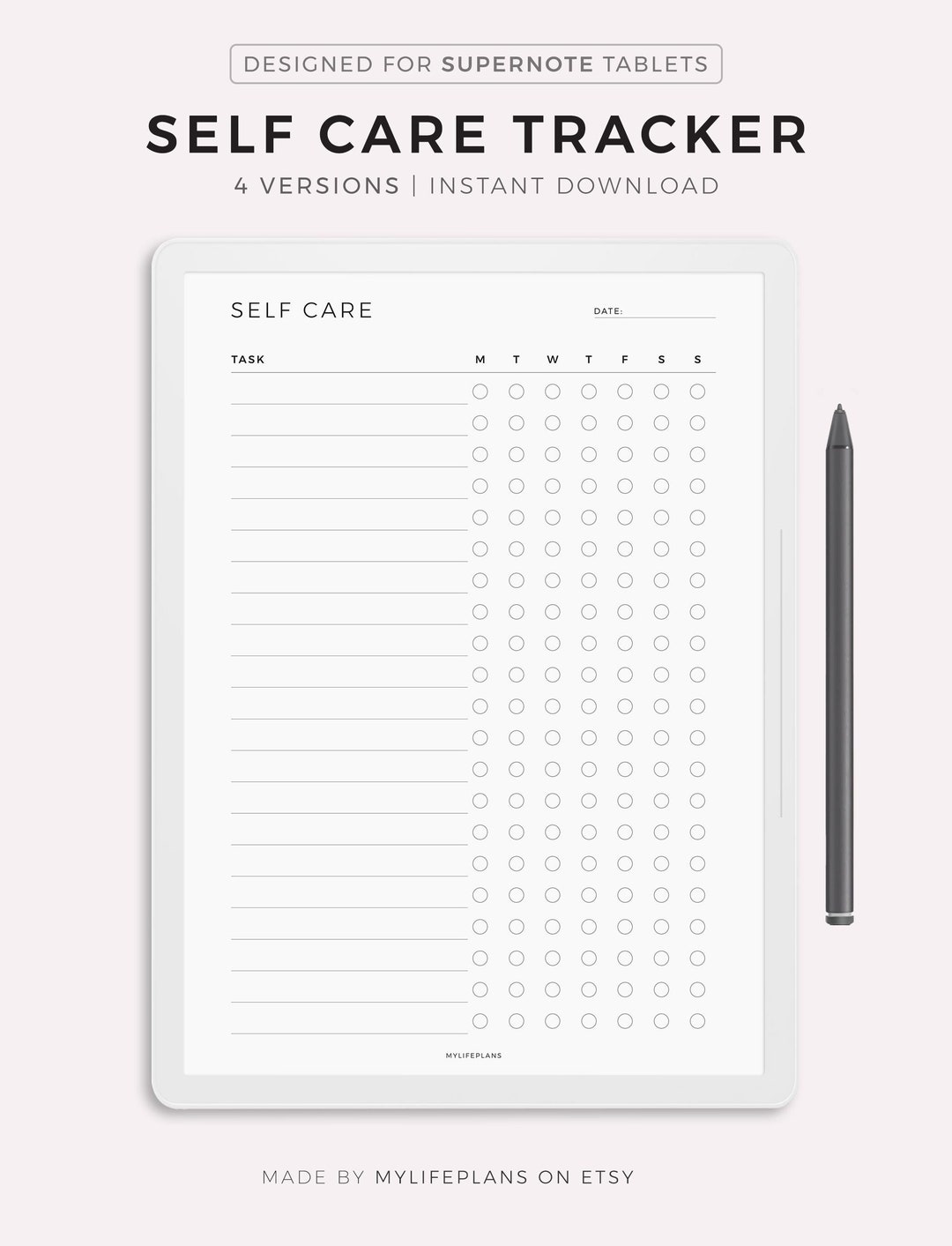Weekly Self Care Tracker for Supernote A5X2/A5X/A5/A6X2/A6X/A6, Instant ...