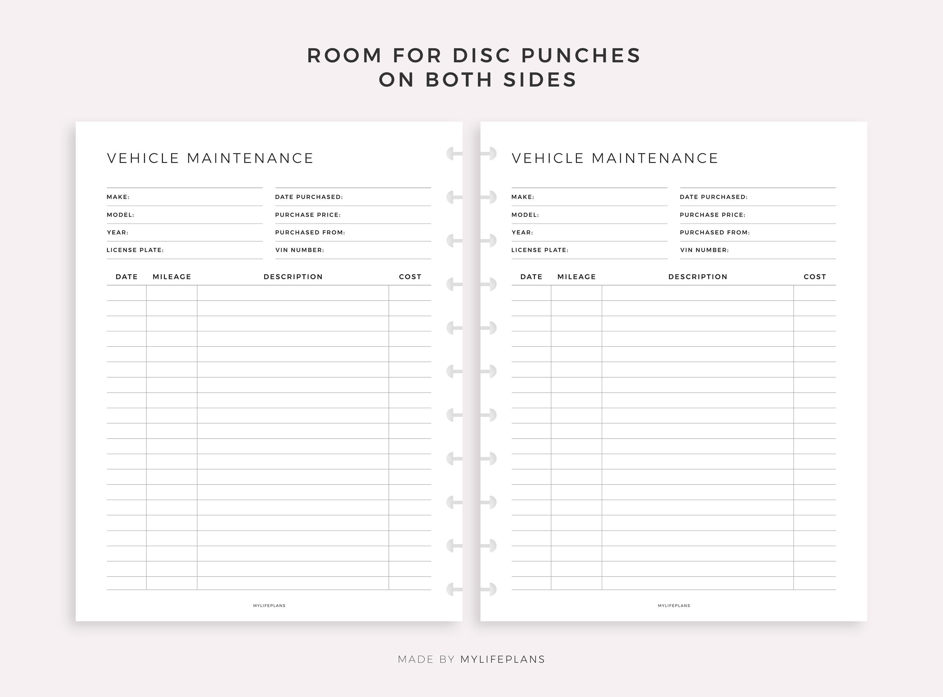 Vehicle Maintenance Log Book, Printable Template for Happy Planner ...
