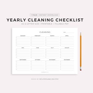 Yearly Cleaning Checklist Printable Landscape, Cleaning Task List, Cleaning Reminder, Simple Cleaning Template, A4/Letter, Instant Download