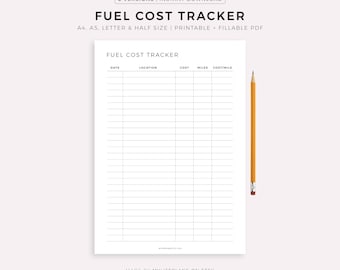 Fuel Cost Tracker Printable & Fillable, Vehicle Fuel Cost Per Mile, Fuel Expense Tracker, A4/A5/Letter/Half Size, Instant Download PDF