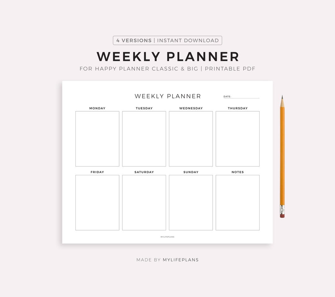 Weekly Planner, Landscape, Printable for Happy Planner Classic & Big ...